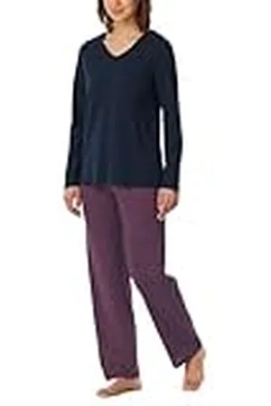 Schiesser Dampyjamas-set, långärmad skjorta med långa sovbyxor, nattblå/182852, 40, , 40