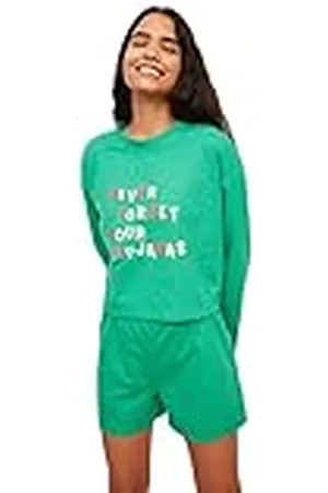 Trendyol Dam Dam med slogan vävd pyjamas set, , XL