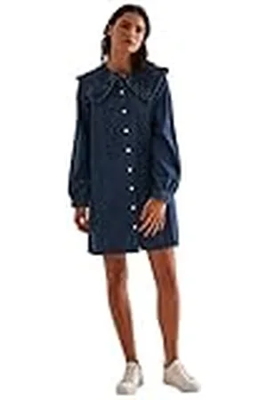 NA-KD Damklänning med volangkrage i denim ledig stil, , 34 SE