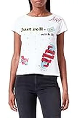 Moschino Dam boxy fit korta ärmar bara rulle med it tryck t-shirt, , 48