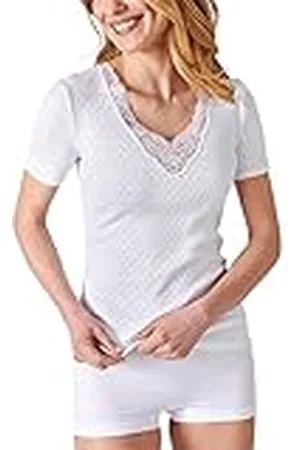 Damart öppen stickad t-shirt, spets i halsen, , XL