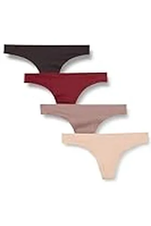 Amazon Kvinnors sömlösa bundna stretch stringunderkläder, paket med 4, beige/brun/vinröd/brun/brungrå, Large