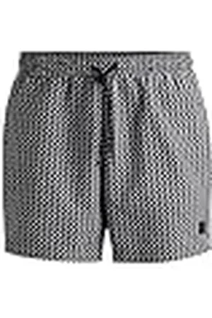 HUGO BOSS Vibe Snabbtorkande badshorts för män med mikrotryck och logotyp, , S