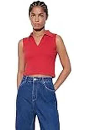 Trendyol Dam Slim Fit Basic Polo Neck Stickad Blus Skjorta, , S