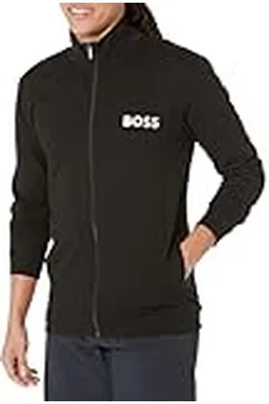 HUGO BOSS Herrtröja kontrastlogotyp bomull hel dragkedja, , S