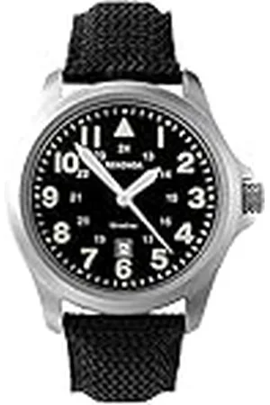 Sekonda 43 mm Wingman pilotstil klocka med datumfönster och nylonrem 50 m vattentålig, Svart rem/svart urtavla, Rem