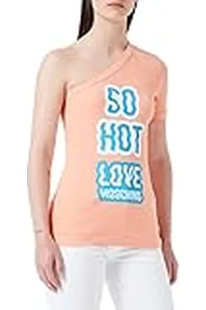Moschino Axeltajt sittande t-shirt för kvinnor i stretchribbad bomull med så hett tryck, , 40