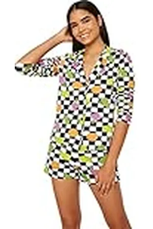 Trendyol Damer flerfärgade checkers tryckta stickade pjamas kit pyjamas-set, , S
