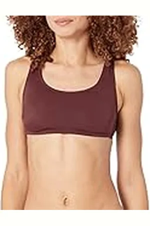 Amazon Dam Scoop Neck Swim Crop Top, mörkbrun, Large