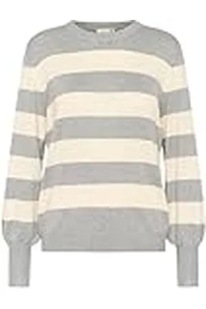 Kaffe Kvinnors tröja Crew Neck randig långärmad avslappnad passform höftlängd, , M