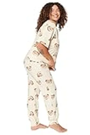 Trendyol Dam slogan stickad t-shirt byxor plus size pyjamasset, , 2XL (förpackning med 2), , XXL