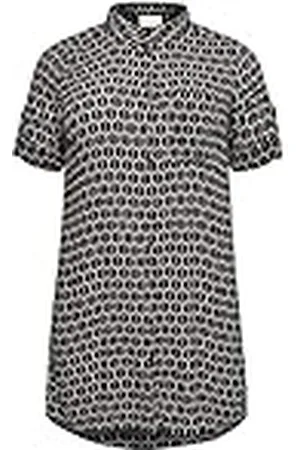 Kaffe Dam Plus storlek klänning tunic shorts ärm tryckt tröja, svart/kalk grafisk tryck, 46
