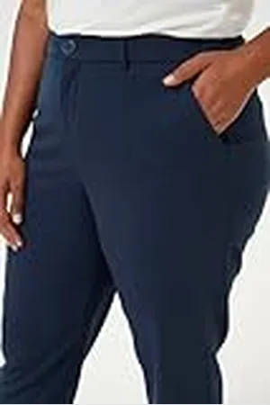 Kaffe Plus-size byxor för kvinnor med hög midja i full längd avsmalnande ben, , 52/Stor