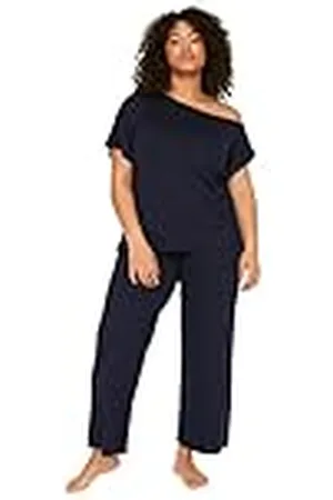 Trendyol Dam vanlig vävd t-shirt byxor plus size pyjamas set, , XL stor