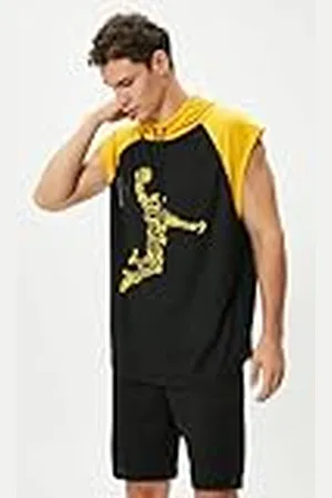Koton Män överdimensionerad slogan tryckt huva ärmlös sport linne topp, , M