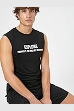 Koton Män slogantryck crew neck ärmlös sport linne, , L
