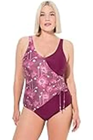 Ulla Popken Damer stora storlekar överdimensionerade plus size baddräkt, Alina, omlottraffning glitterblommor, , 56