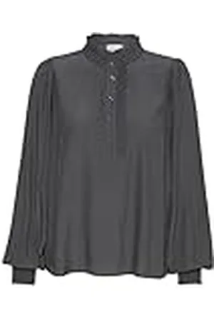 Kaffe Damblus Frills Henley Neck långärmad normal passform knappar dam, , 42