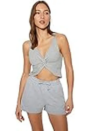 Trendyol Loungewear för kvinnor normal passform basic v-ringad stickad blus skjorta, , XS