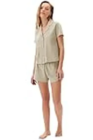 Dagi Light Green stickad normal midja överlägset kort ben kortärmad skjorta krage skjorta & shorts, , M, , M