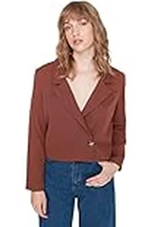 Trendyol Dam dam vanlig dubbelknäppt vanligt tyg kavaj coat, brun, 36, , 36