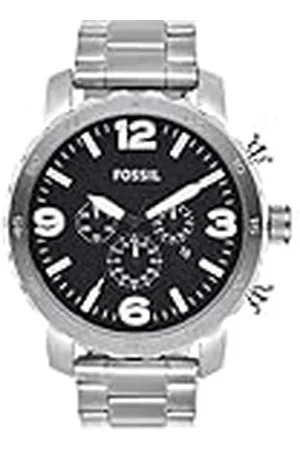 Fossil Klocka för män Nate, 50 mm boettstorlek, kvarts kronograf rörelse, äkta läderrem