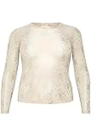 Kaffe Plus-size dam långärmad t-shirt smal passform Crew neck nylon topp, , M Stor