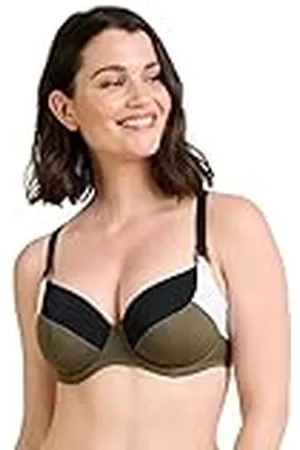 Sans Complexe Klassisk baddräkt för kvinnor med strykning, Olive Vert/Noir/Blanc, 85C