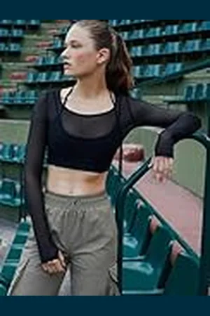 Koton Damer sheer crop t-shirt och sport-bh, , M