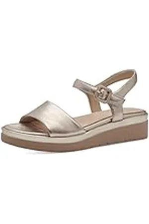 Tamaris Dam komfort 8-88708-42 909 LT guld wedge platå bekväm multibredd vardagssko festlig eleganta platta sandaler, 40 EU bred, , 40 EU Weit