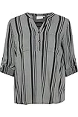 Kaffe Dam blus V-notch hals långärmad casual passform tryckta bröstfickor, , 32