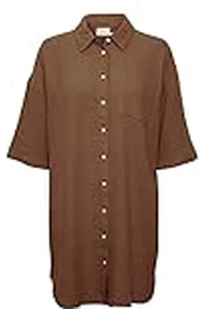 Kaffe Dam tröja överdimensionerad blus halvärmar knappar bröstficka dam, , L/XL