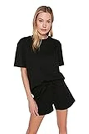 Trendyol Kvinnor enkel mellanstickad T-shirt-kort plus storlek träningsoverall set, , L