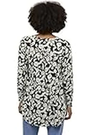 Kaffe Dam tunic långärmad V-ringad avslappnad passform tryckt under höftlängd dam, , 34