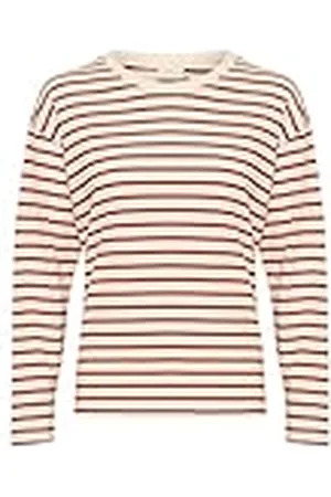 Kaffe Dam T-shirt långärmad boxy passform Crew Neck randig T-shirt bomull tröja, , XL