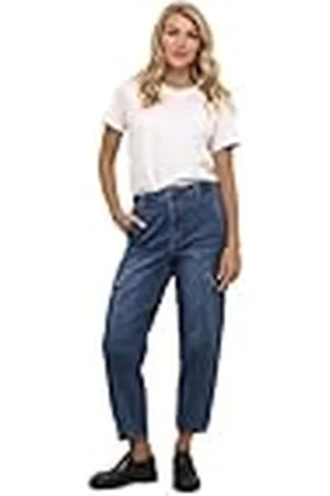 Kaffe Kvinnors jeans cargofickor beskurna längd högskurna ben, , 38