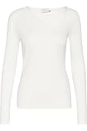Kaffe Dam T-shirt med lång ärm asymetrisk hals smal passform ribbad tröja, , L