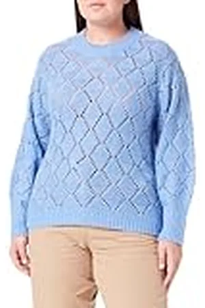 Kaffe Kvinnors pullover lång ärm vanlig passform hål stickad tyg Crew Neck dam, , XL