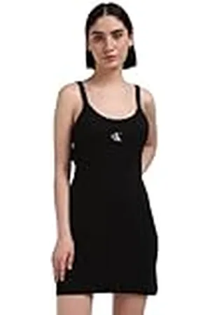 Calvin Klein Jeans dam vävd etikett ribbad tank klänning bodycon, , XXS