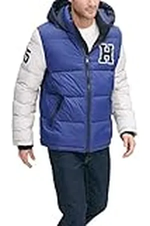 Tommy Hilfiger Hooded Puffer Jacket herr Down Alternative Outerwear Coat Hooded Puffer Jacket, Kungsblå, XL