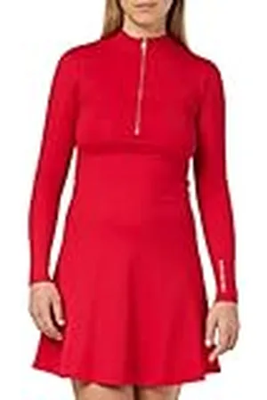 Calvin Klein Dam Dragkedja A-linje Rib Klänning Fit & Flare, Candy Apple, S, , S