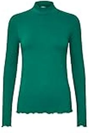 Kaffe Dam T-shirt ribbstickad långärmad smal passform sköldpadda hög längd dam, , L
