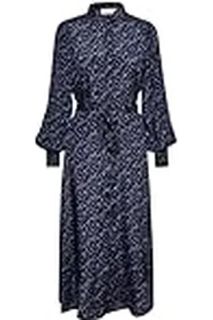 Kaffe Kvinnors skjorta klänning långa ärmar fickor Belted Midi Length Casual Fit dam, , 38