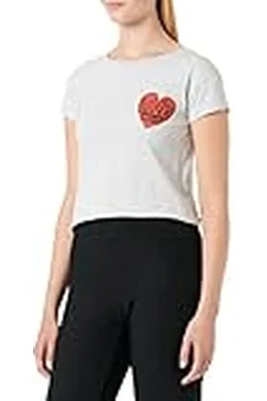 Moschino Dam boxy fit korta ärmar med rött hjärta tryck T-shirt, , 40