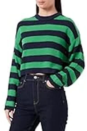 ONLY Bestseller A/S ONLMALAVI L/S Cropped KNT NOOS tröja, marinblå blazer/ränder: Wide/Green BeE, XXXL, Navy Blazer/Stripes:wide/Green Bee, 3XL