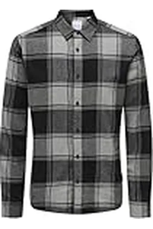 Only & Sons Rutig skogshuggarskjorta basic långärmad flanellskjorta fritid rutig smal passform skjorta bomull ONSGUDMUND, färger: svart-mörkgrå, storlek skjorta: L, , L