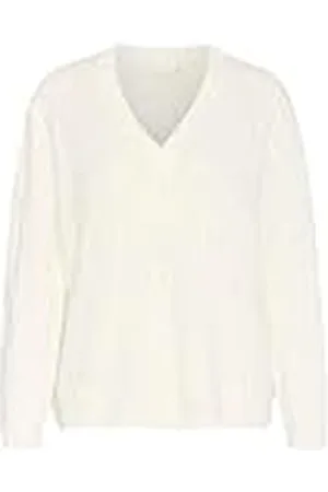 Kaffe Dam pullover V-hals normal passform långa ärmar mönster stickad hip längd, , M