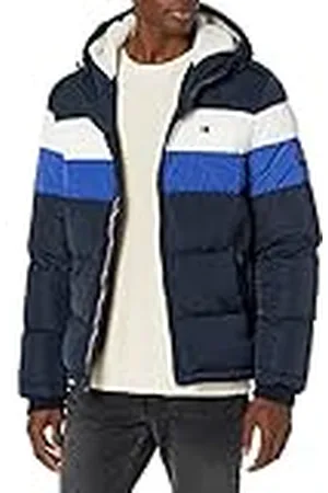 Tommy Hilfiger Hooded Puffer Jacket herr Down Alternative Outerwear Coat Hooded Puffer Jacket, Blå kombo Poly Tech, S