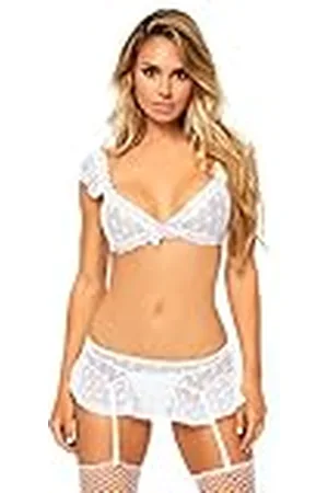 Leg Avenue 81570 Mesh Bralette och strumpebandskjol, vit, medium/stor