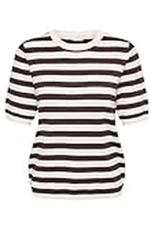 Kaffe Kvinnors pullover shorts ärmar lätt stickad randig besättning hals vanlig passform, , M
